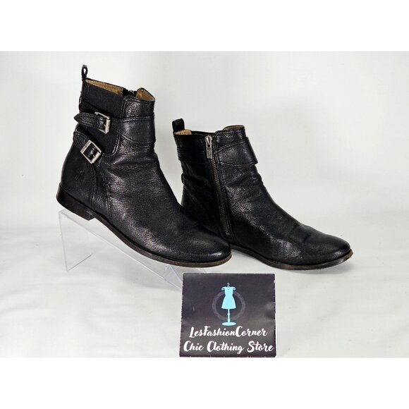 Frye Anna Gore Women's Black Leather Ankle Boots Buckle Detail Sze 8M 311 - Picture 4 of 16